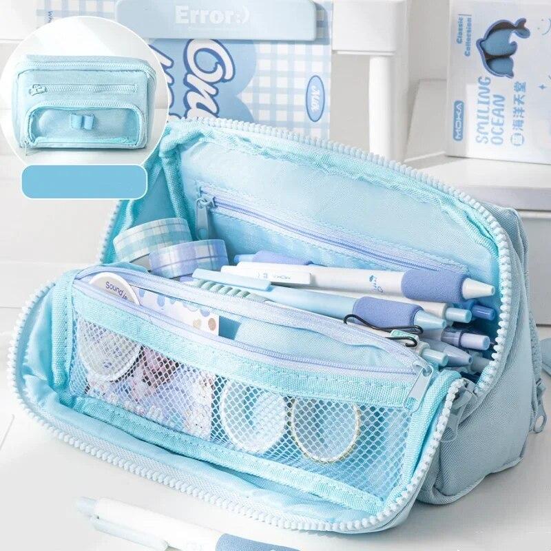 1 Pc Ins Simplicity Pencil Case Fashion Lovely Solid Color Series Stationery Pencil Bag High Capacity School Stuff Storage Bag