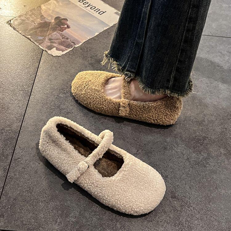 Mary Jane Women's Furry Velvet Flat Shoes - 2025 Autumn/Winter Korean Style