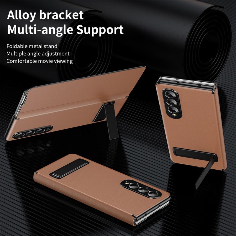 Delicate Leather Magnetic Protect Cover For Samsung Z Fold7 Fold6 Adjustable Alloy Stand Holder Case for Galaxy Z Fold 7 6 5 4