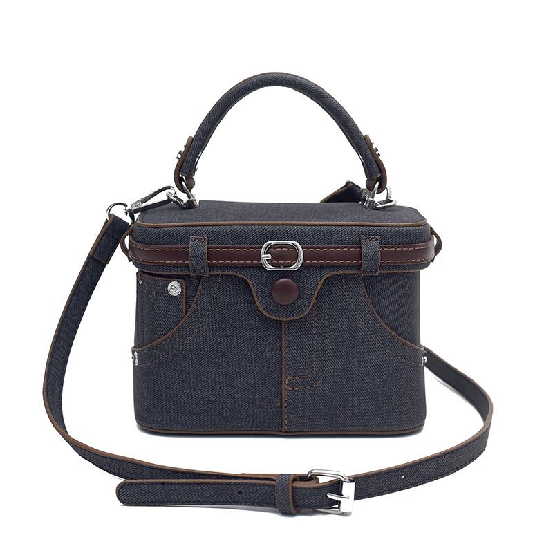 Trendy Korean version of fashionable denim texture hand-carried box bag, personalized versatile niche design messenger bag woman