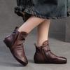 Johnature Genuine Leather Pleated Flat Short Boots Comfortable Soft Sole Retro Women's Shoes