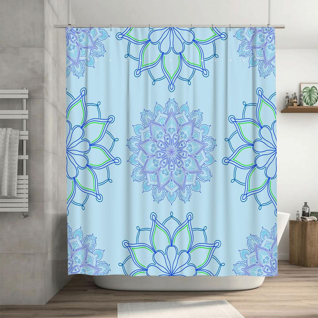 Beautiful Blue Mandala Shower Curtain Set for Bathroom Decor Waterproof Fabric with Hook Rings Perfect Gift Idea