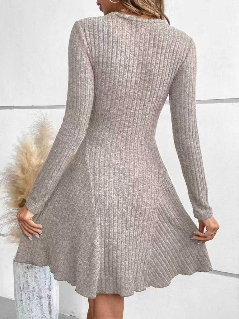 2026 Bohemian Irregular Ribbed Solid Color Dress for Women, Autumn/Winter Collection