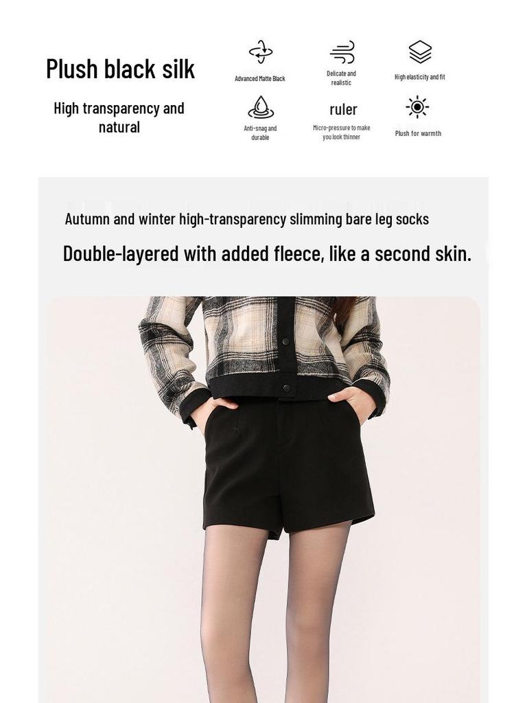Double-Layer Black Sheer Velvet Warm Leggings for Women - Autumn/Winter Thickened Stockings Bare Leg Look.
