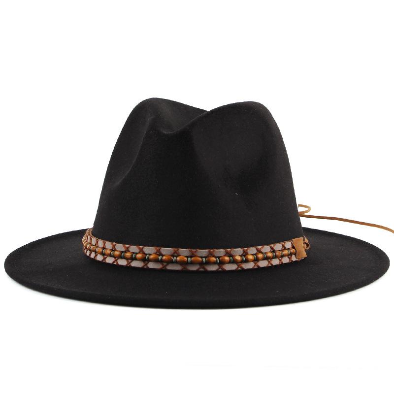Autumn and Winter Women's Fashion Versatile British Gentleman's Top Hat Black Imitation Felt Hat Woolen Warm Jazz Hat