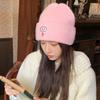 Cartoon embroidered woolen hat for women in winter simple and versatile warm and ear-protecting  cold hat with big head circumference and small face