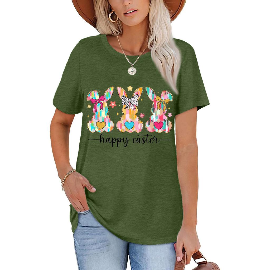 Women's Fashion Casual Summer Comfortable Printed Round Neck Short Sleeve Top Blouse