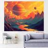 2D Sci-Fi Landscape Backdrop Mountain River with Planets and Dramatic Clouds Party Photo Background