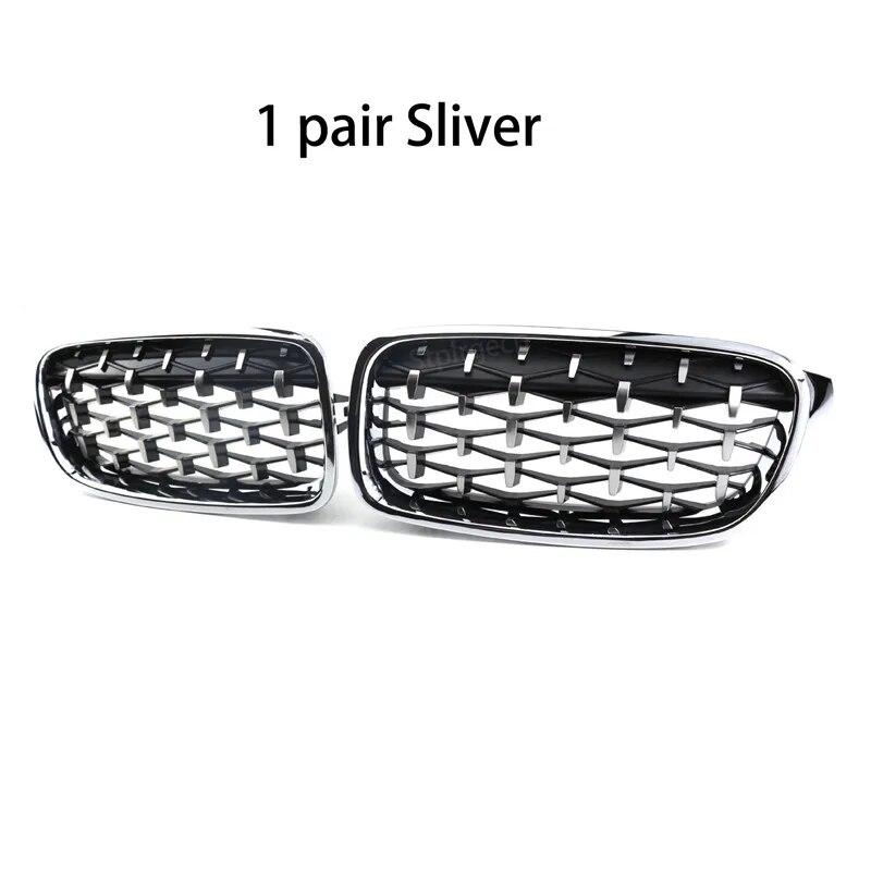 NEW-Glossy Black Dual Slats Front Kidney Grille Chrome Diamond Grill Replacement for BMW 3 Series F30 F31 F35 2011-