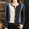 Navava Nk2287 Colorblock Round Neck Long Sleeve Knit Cardigan