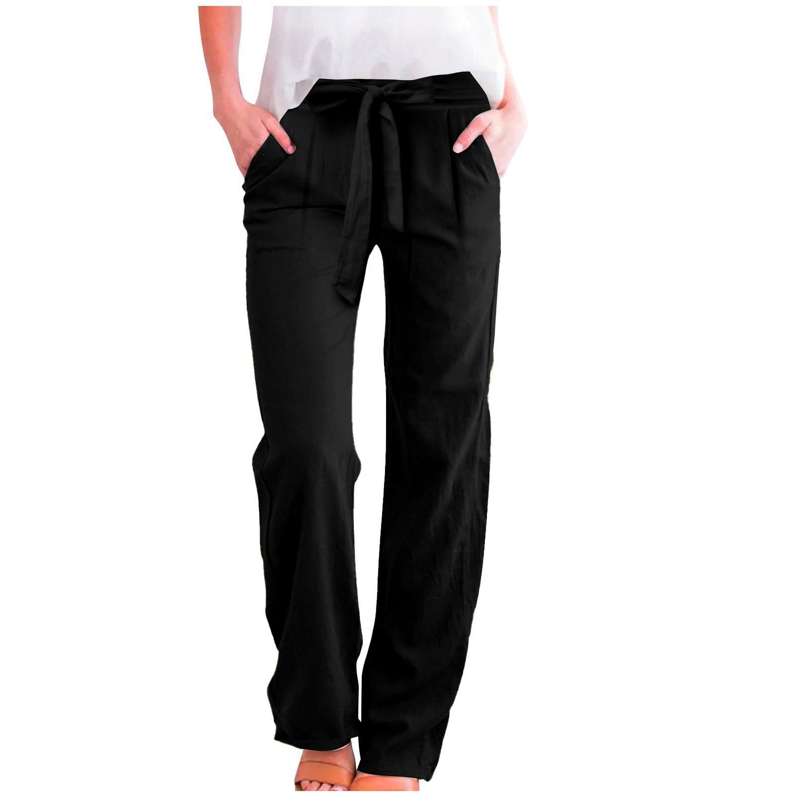 

Женские повседневные прямые брюки, однотонные повседневные длинные брюки с карманами XXL чёрный
