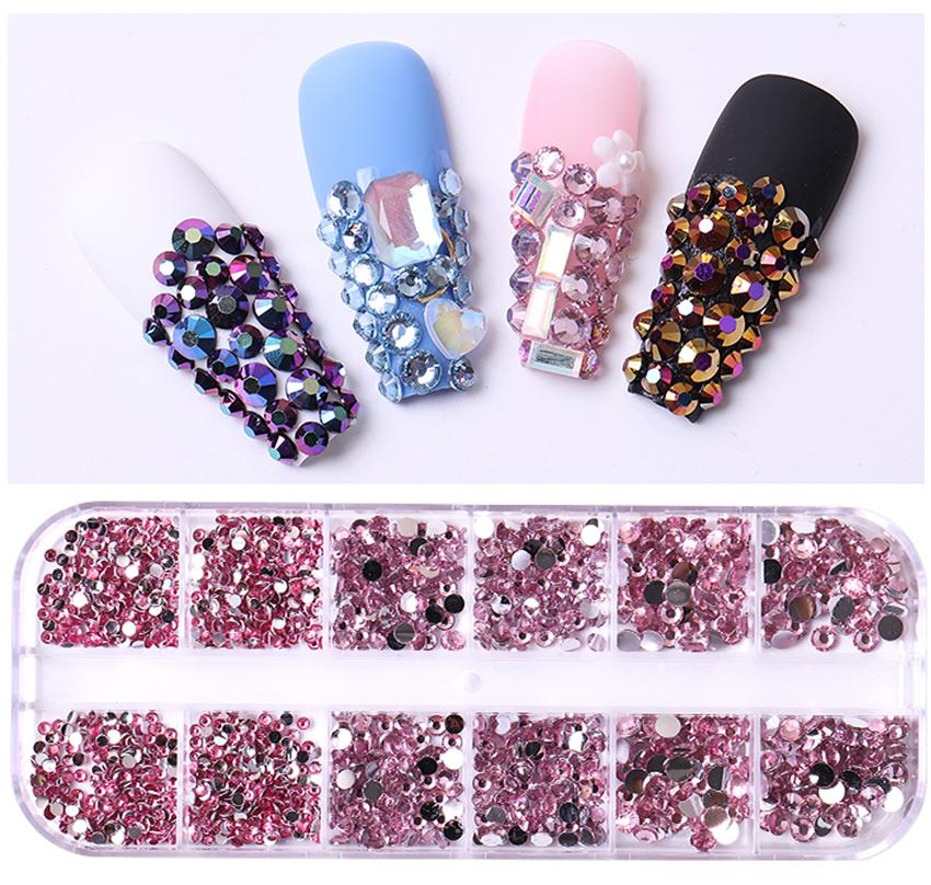 1500Pcs/box Nail Art Rhinestones 12 Grids Flatback Round Crystal Diamond Nail Gems Nail Art Decorations Manicure Accessories