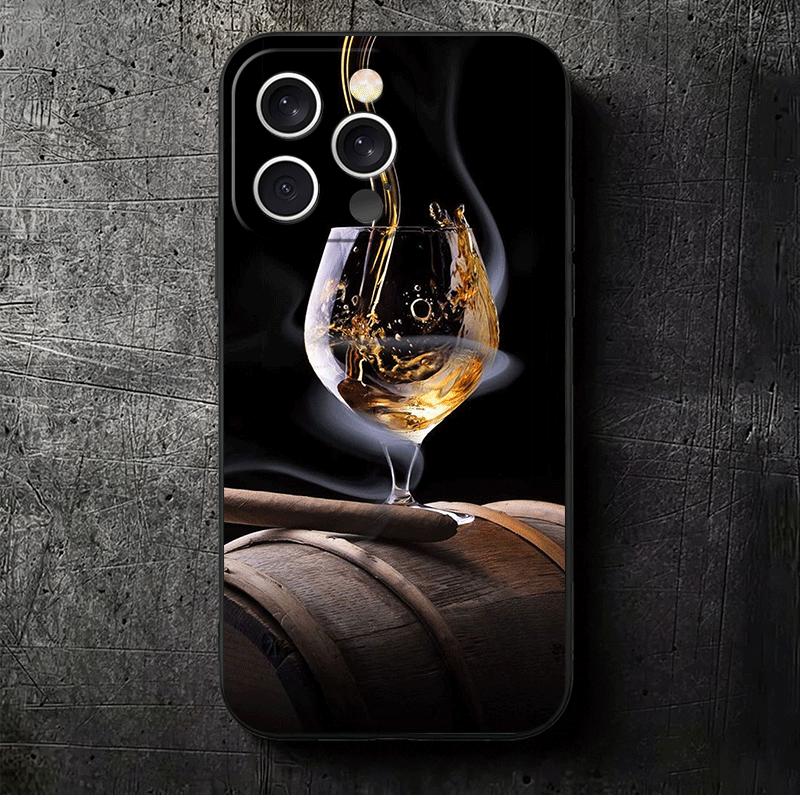 Cigar Whiskey Ice Drink Soft Phone Case for iPhone 16 16E 17 Air 15 Pro Max 14 Plus 13 Mini 11 12 7 Black Cover Back Shell
