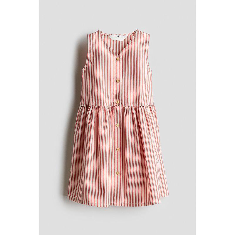 

HM Children s Clothing Girl Skirt 2025 Summer New V-neck Sleeveless Waist Gathers Flare Skirt Princess Dress 1270217 Light beige/Red Stripes 120/60((5-6Y))