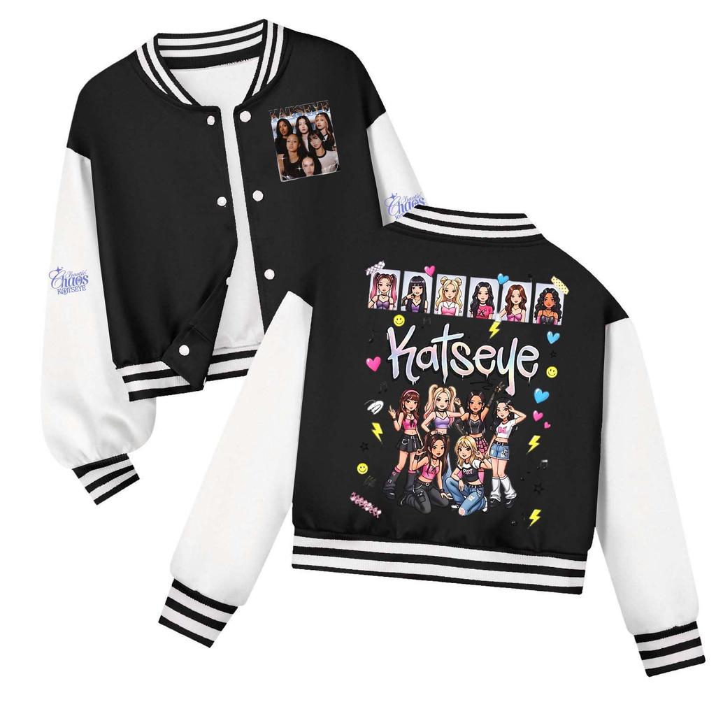 Kids Printed Baseball Jacket Casual Loose Fit Outerwear for Boys and Girls
