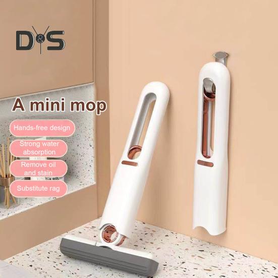 Portable Self-Squeeze Mini Mop Quick Cleaning Telescopic Hands-Free Sponge Squeegee Strong Absorbent Self-extrusion Mini Mop