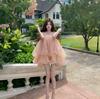 Super fairy gentle pink mesh fluffy tube top dress women's summer new princess style holiday short skirt