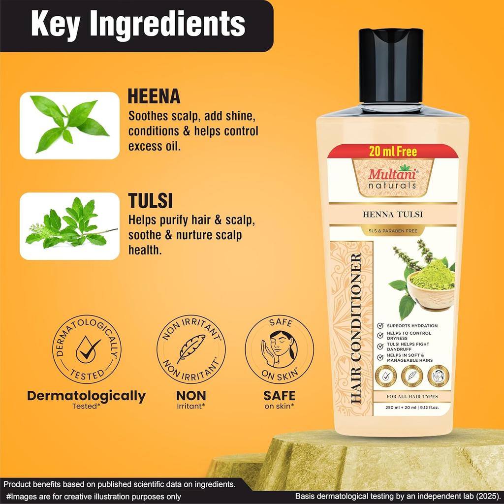 Multani Naturals Henna & Tulsi Hair Conditioner 270 ml For Smooth Frizz Control Shine Lightweight Daily Care All Hair Types