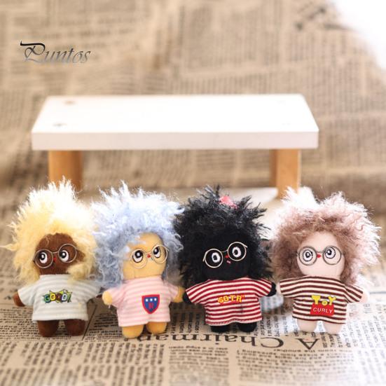 Keychain Doll Pendant, Mini Size Portable Soft Velvet Fabric Daily Wear Bag Charm Fried Hair Glasses Doll, Durable Accessory for Bags Keys Backpacks