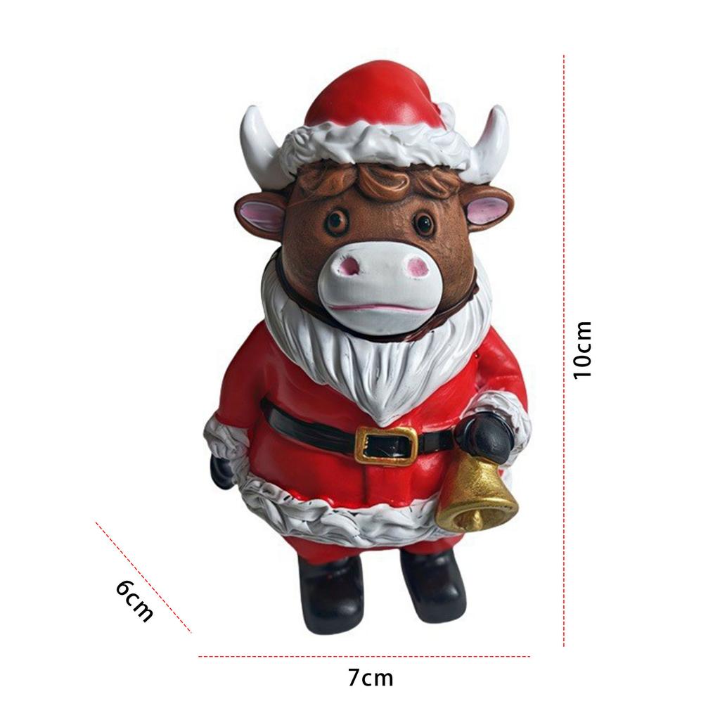 Söt Highland Cow Figurin med Tomtemössa Highland Kalv Skrivbordsdekoration Härlig Juldekoration Gåva för Trädgård Bord Hylla
