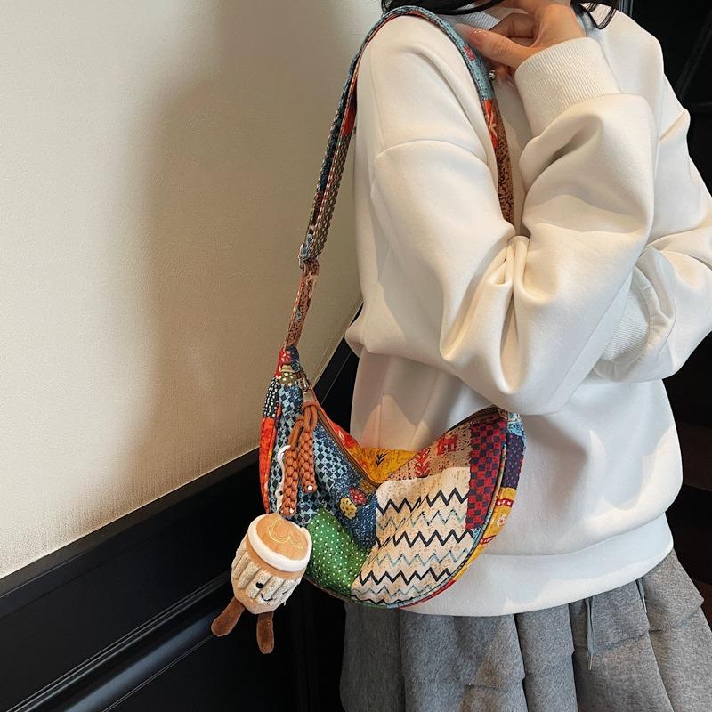 Contrast color painted dumpling bag new texture casual personalized cloth bag fashion shoulder messenger bag