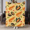 Cozy Seafood And Veggie Pattern Flannel Throw Blanket - Soft, Warm Yellow Background with Shrimp And Mussels, Ideal for Couch, Bed, Office & Travel, P