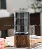 Nordic Wooden Stem Holder Glass Vase for Hydroponic Roses & Bamboo