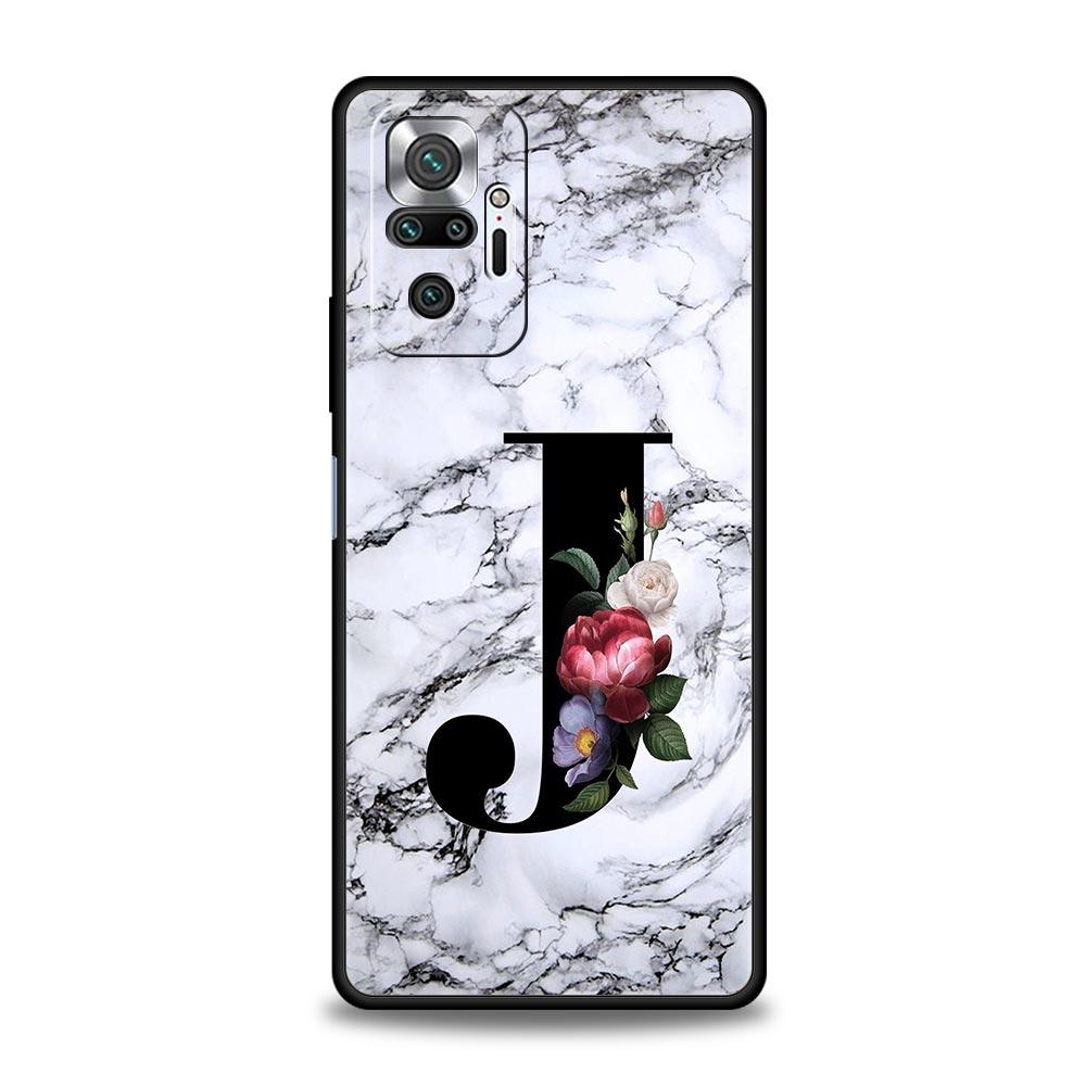 Letters Flower English Marble Phone Case For Xiaomi Redmi Note 14 13 5G 10 11 12 Pro Plus 4G 14C 13C 12C 10C Black Cover