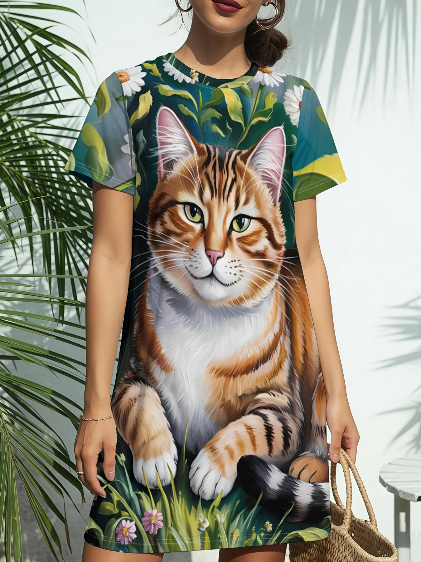 

Women S New Crew Neck Short Sleeve T-Shirt Dress. American Trend Digital Print. Casual ; Versatile for Spring And Summer. Elegant And Chic Wmen S re XS дубильна кора