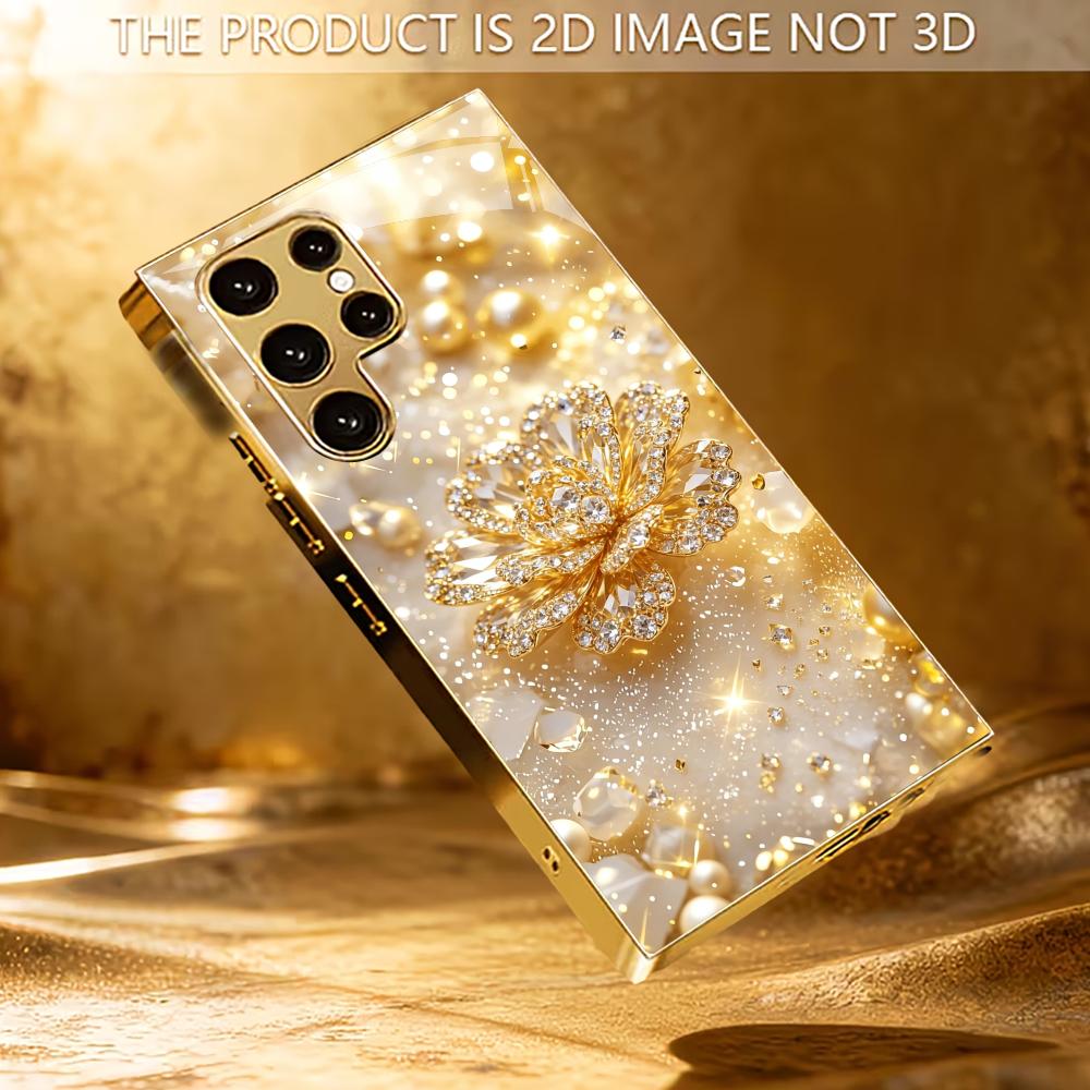 Elegant Golden Flower Sparkle phone case glass s26 ultra case s25 ultra case for Samsung Galaxy S26 S25 S24 S23 S22FE Ultra Plus