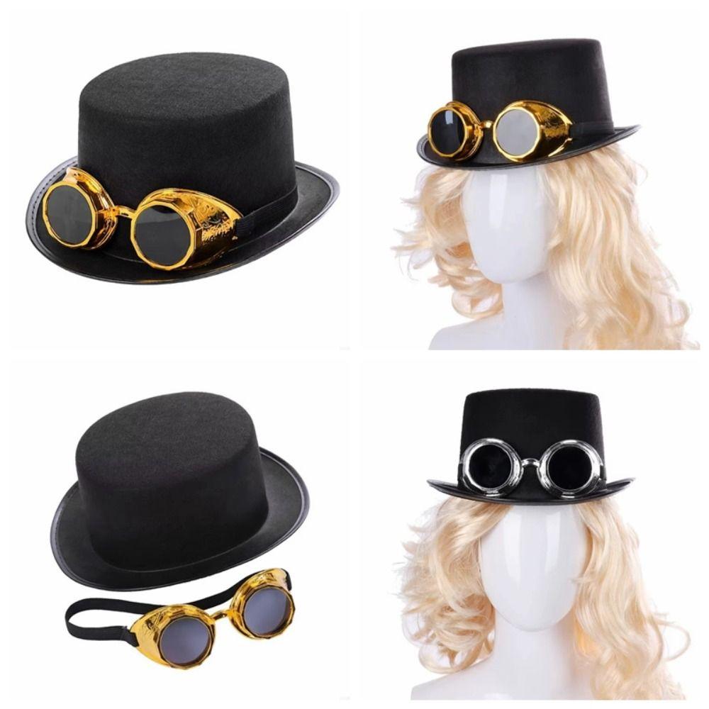 Magician Hat Steampunk Men Hat With Eyeglasses Cosplay Jazz Hat Retro Gothic Hat Men Women Unisex