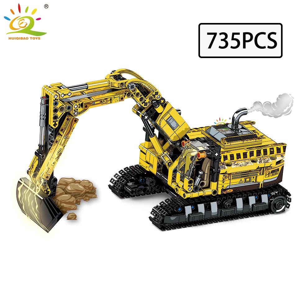Moc Engineering Truck Model Building Block Excavator Crane Car City Construction Tech Brick Set For Children Kids Gift