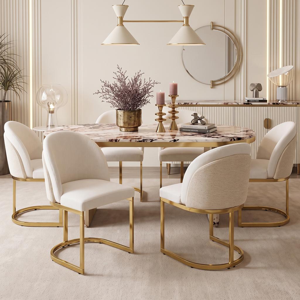 2 Esszimmerstühle, geeignet für Restaurants, Wohnzimmer, Cafés, moderner Stil, goldfarbene verzinkte Stuhlbeine, Chenille-Stoff, beige + gold
