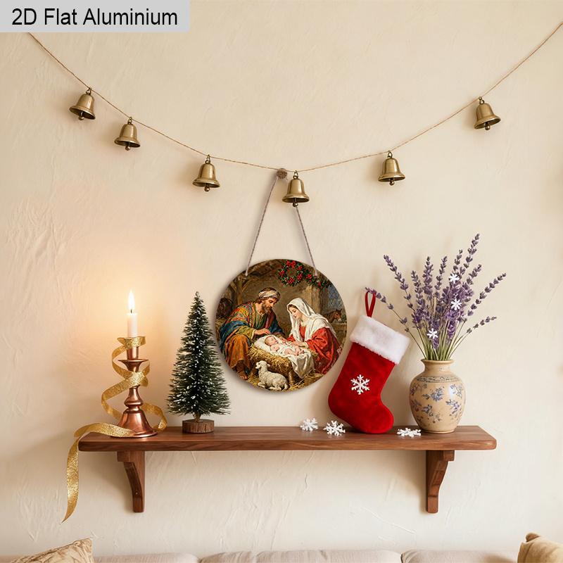 2D Flat Nativity Aluminium Christmas Sign - Navidad Figurine Ornaments with Holy Night - Aluminium Manger Sign - Ideal for Front Door, Wall, Porch