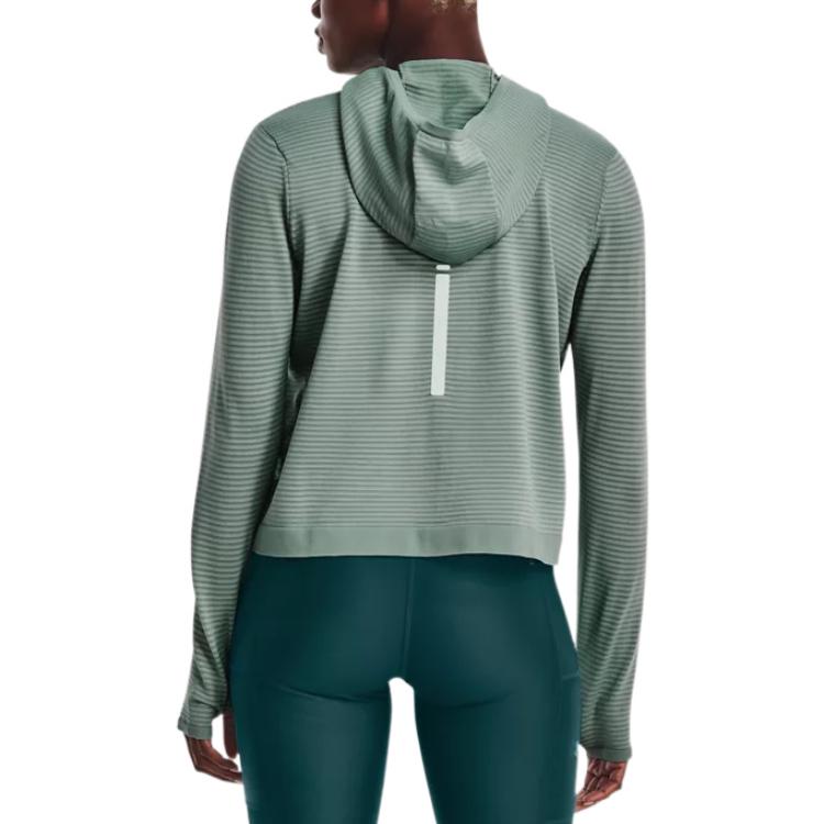Under Armour Einfarbiges Kapuzen-Sport-Langarm-T-Shirt mit Daumenloch, figurbetont, Damen Oberteile Grün 1375076-781