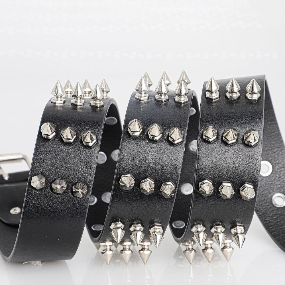 Fashion Retro Rivet Belt Black Goth Style Punk Belt Adjustable PU Leather Needle Buckle Belt for Men and Women