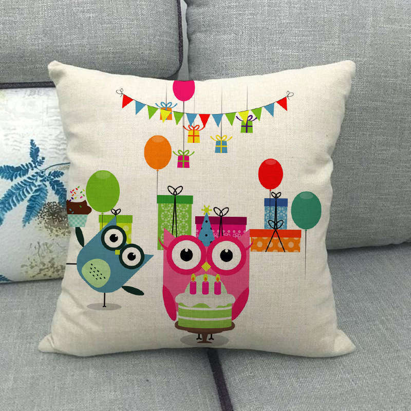 Cartoon Owl Series Love Digital Printing Short Plush Pillow Covers For Car Sofa Office Cushion Cover Home Goods