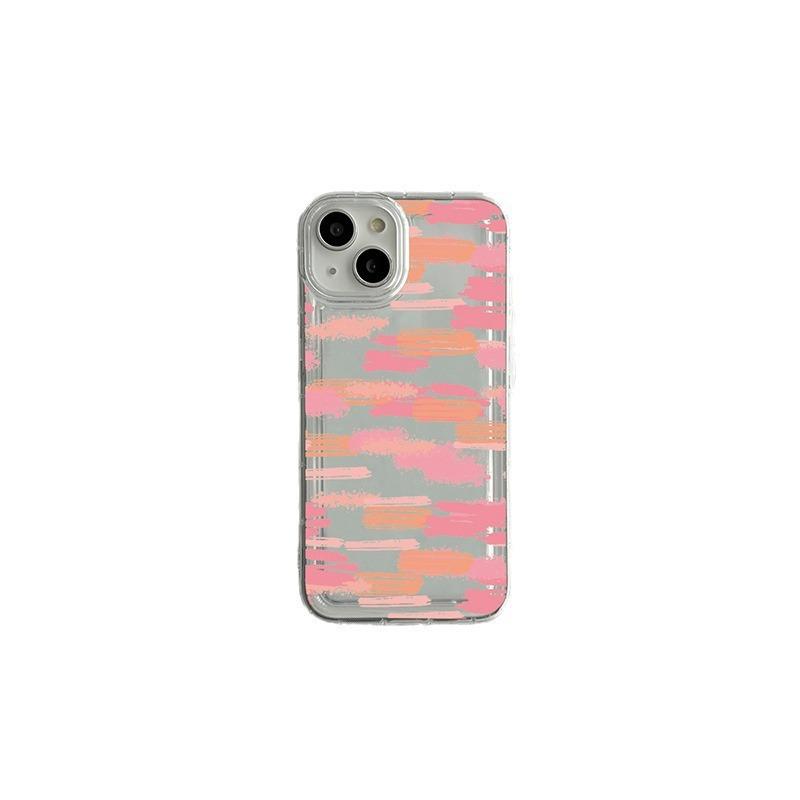 The new pink graffiti iPhone15 mobile phone case is suitable for Apple 14promax transparent shock absorption 13 soft case, anti-drop.