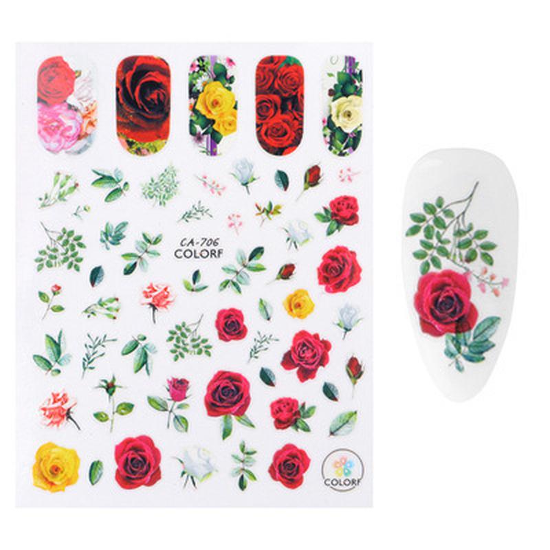 1Pc Nail Stickers Spring Summer Flowers Green Leaves Simulation Dragonfly Nail Art Decoration Water Slides Decals Transfer Foils