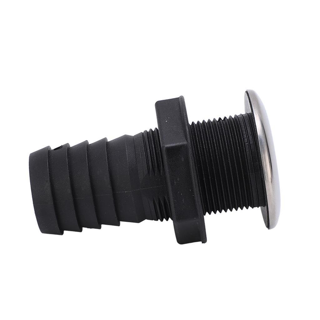 1 1 2in Through Hull Drain Straight Black with Stainless Steel Cover Flapper for Boats Yachts Ships