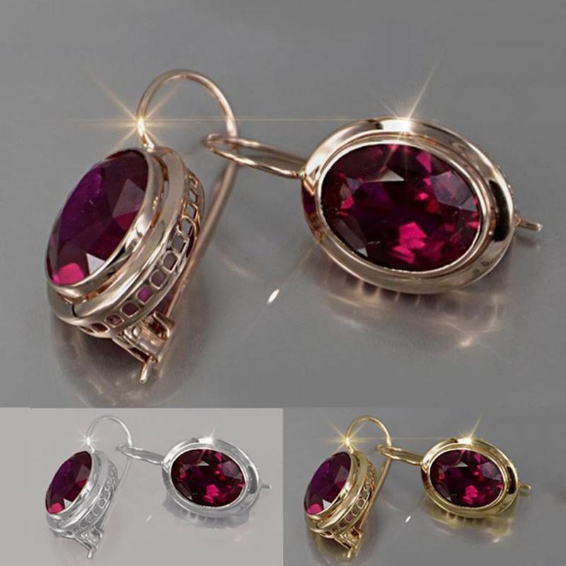 Pendiente de gota con forma ovalada y redonda con circonita cúbica roja para mujer Accesorios de dama noble Máxima calidad Cumpleaños para madre Brillo