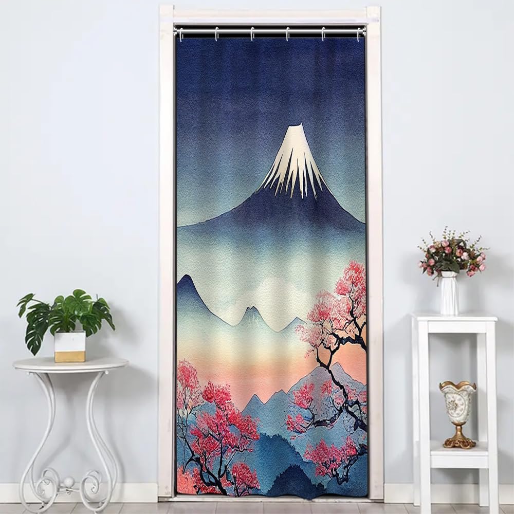 Mount Fuji Shower Curtain Japan Famous Landscape Cherry Flower Mountains Abstract Scenery Shower Curtains For Bathroom