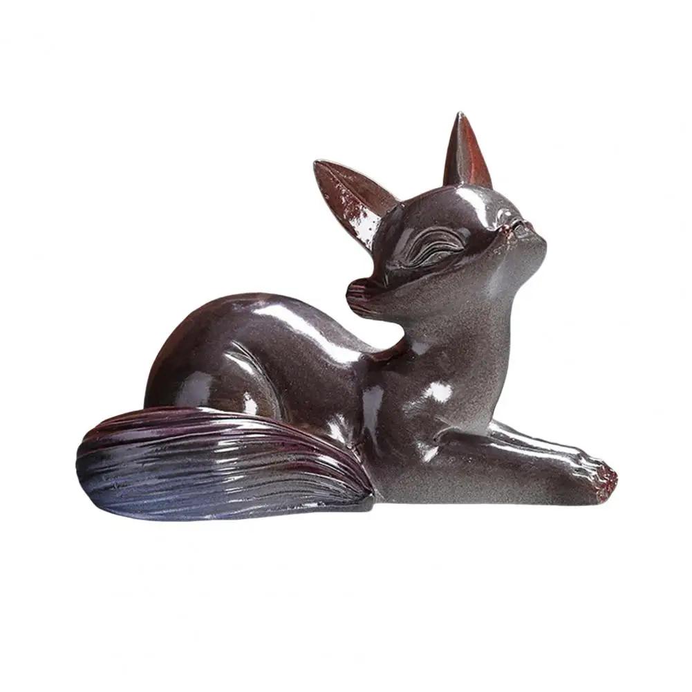 Fox Figurine Handcrafted Color Changing Fox Tea Pet for Good Luck Symbol Teahouse Ornament Resin Feng Shui for Kungfu for Good