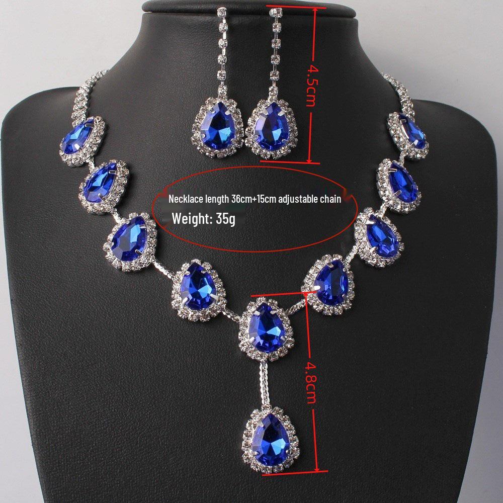 European & American Fashion Colored Diamond Teardrop Necklace & Earrings Set - Bridal Jewelry