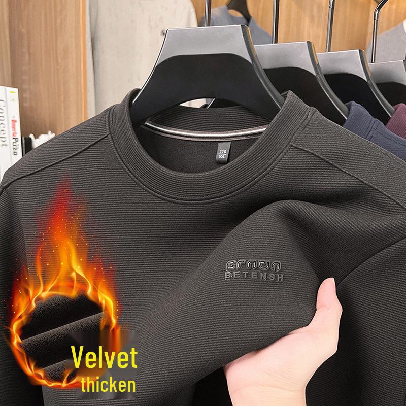 Herren Samtgefüttertes Winter-Sweatshirt - Warm, Langarm, Vielseitig, Einfarbiger Oberteil