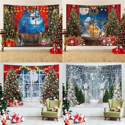 Tapiz Colgante de Pared de Árbol de Navidad y Corona - Decoración Festiva de Tela de Fondo para Fotos