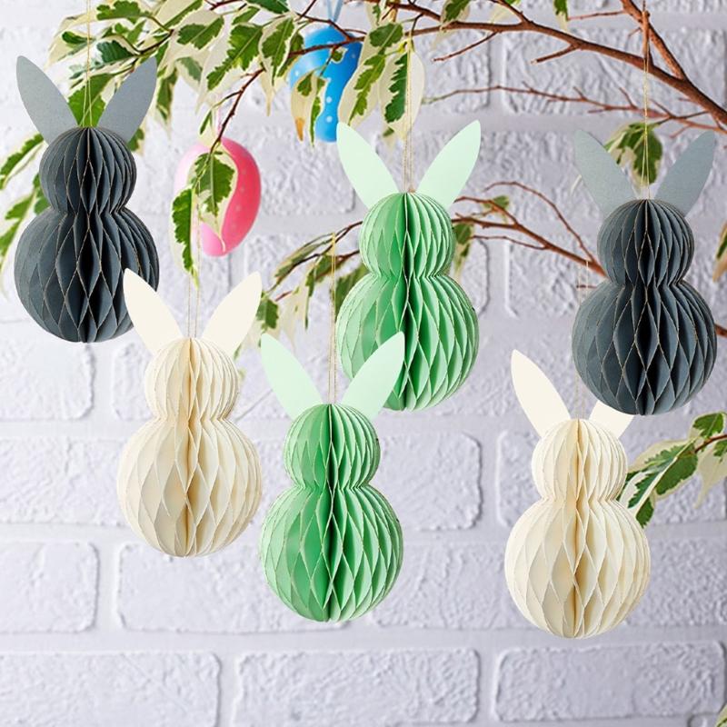 1Set Colorful Lovely Rabbit Honeycomb Balls Tree Pendants for Parties and Store Displays Decorations