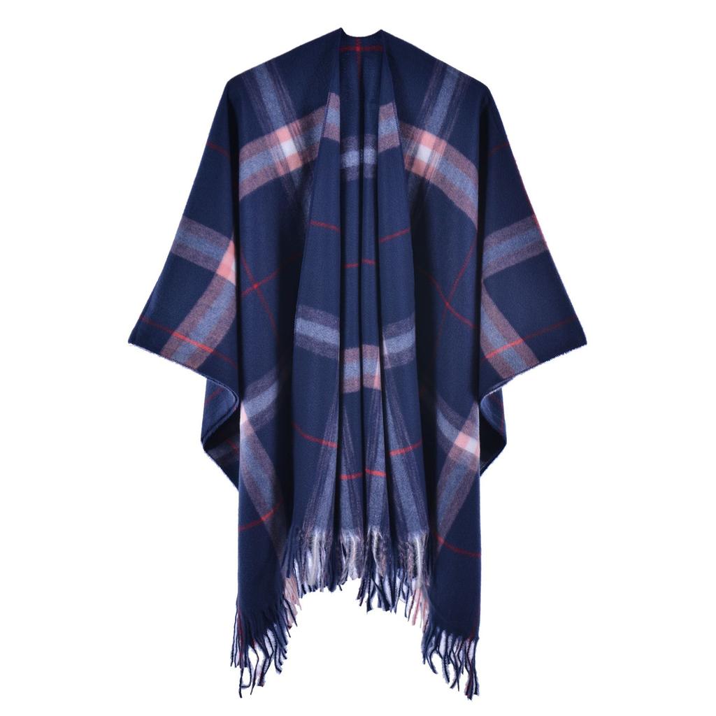 Solid Color Imitation Cashmere Large Split Shawl, Popular, Warm Monochrome Cape, Plain Cape