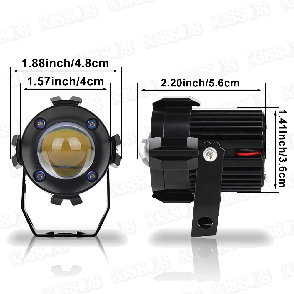 Universal LED Headlights and Fog Lamps for Motorcycles, White/Yellow Switchable, 12V, Set of 2