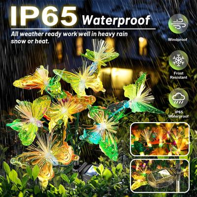 2PCS 6/8/10LED Solar Butterfly Fiber Optic Light Waterproof Rechargeable Outdoor Swaying Lawn Yard Garden Landscape Decor Lamp